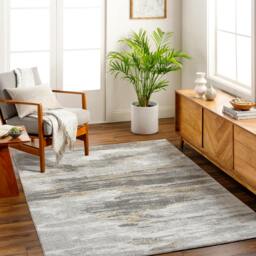 Rackhams San Francisco-Abstract Grey Yellow Ivory Modern Marble Rug - 200 x 275 cm - thumbnail 1