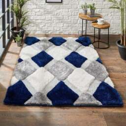 Rackhams 3D Navy Geometric Shaggy Rug - 60X110 cm - thumbnail 4