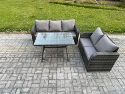 Rackhams High Back PE Rattan Sofa Set Outdoor Garden Furniture Dining Table Set Love Sofa 3 Seater Sofa - thumbnail 1