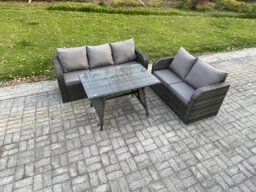 Rackhams High Back PE Rattan Sofa Set Outdoor Garden Furniture Dining Table Set Love Sofa 3 Seater Sofa - thumbnail 2
