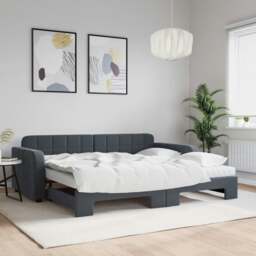 Rackhams Daybed with Trundle and Mattresses Dark Grey 90x190 cm Velvet - Grey - Velvet (100% polyester), metal, solid wood