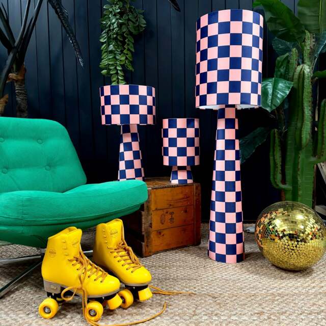 Rackhams Portable Checkerboard Velvet lamps in Peach Fuzz - Maxi - 112cm Height - Rechargeable LED Bulb - image 1