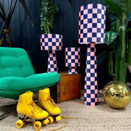 Rackhams Portable Checkerboard Velvet lamps in Peach Fuzz - Maxi - 112cm Height - Rechargeable LED Bulb