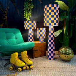Rackhams Portable Checkerboard Velvet lamps in Peach Fuzz - Maxi - 112cm Height - Rechargeable LED Bulb - thumbnail 2
