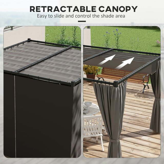 Rackhams 3 x 3(m) Pergola with Retractable Roof and Curtains, Beige - Light Grey - Metal, Polyester - 300L x 300W x 227Hcm - image 1