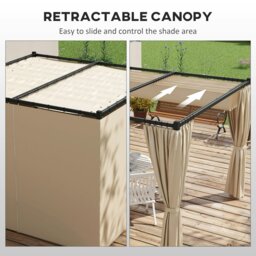 Rackhams 3 x 3(m) Pergola with Retractable Roof and Curtains, Beige - Light Grey - Metal, Polyester - 300L x 300W x 227Hcm - thumbnail 4