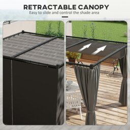Rackhams 3 x 3(m) Pergola with Retractable Roof and Curtains, Beige - Light Grey - Metal, Polyester - 300L x 300W x 227Hcm