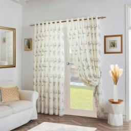 Rackhams Leaf Embroidered Tulle Voile Curtains Ring Top - Silver - 147cm width x 137cm drop
