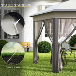 Rackhams 3 x 4m Garden Gazebo Hexagon Pop Up Gazebo Party Tent Canopy Double Roof Instant Shelter with Netting and Carry Bag for Outdoor Patio, Beige - Beige - thumbnail 6