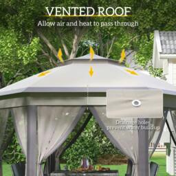 Rackhams 3 x 4m Garden Gazebo Hexagon Pop Up Gazebo Party Tent Canopy Double Roof Instant Shelter with Netting and Carry Bag for Outdoor Patio, Beige - Beige - thumbnail 5