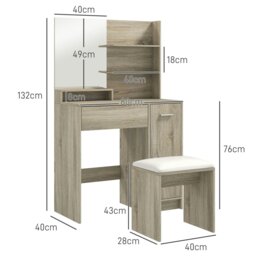 Rackhams Dressing Table with Mirror and Stool, Makeup Desk for Bedroom - Yes - Included - Natural wood - thumbnail 5