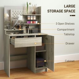 Rackhams Dressing Table with Mirror and Stool, Makeup Desk for Bedroom - Yes - Included - Natural wood - thumbnail 3