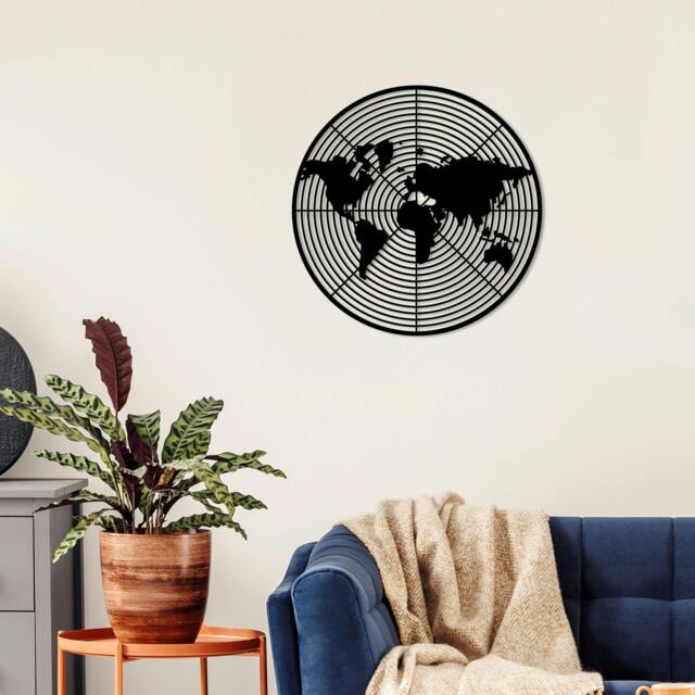 Rackhams Modern Metal Wall Art Dart World Design Home Ornament Decorative Minimalist Hanging Wall Sculpture, Black - Metal - Black - image 1
