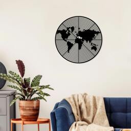 Rackhams Modern Metal Wall Art Dart World Design Home Ornament Decorative Minimalist Hanging Wall Sculpture, Black - Metal - Black