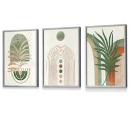 Rackhams Sage Green Botanical Arches Set of 3 Framed Wall Art - 30x42cm (A3) - Light Walnut - thumbnail 6