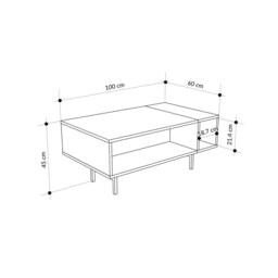Rackhams Modern 100cm Rectangle Coffee Table with Open Dual Shelf 4 Storage Compartments, Metal Frame Legs, Sonoma Oak, Ash Green - Light Oak-Ash Green - thumbnail 3