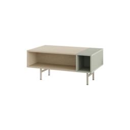 Rackhams Modern 100cm Rectangle Coffee Table with Open Dual Shelf 4 Storage Compartments, Metal Frame Legs, Sonoma Oak, Ash Green - Light Oak-Ash Green - thumbnail 2