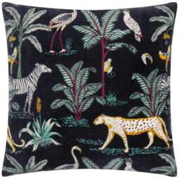 Rackhams Tropics Wilds Cotton Tropical Cushion Cover - Black - 55cm x 55cm - Black - 100% Cotton - thumbnail 1