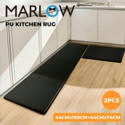 Rackhams Kitchen Mat 2PCS Non Slip Woven Rubber Floor Mat Absorbent Runner BLack - thumbnail 2