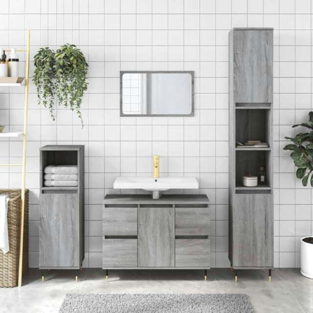 Rackhams Bathroom Cabinet Grey Sonoma 80x33x60 cm Engineered Wood
