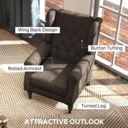 Rackhams Wingback Accent Chair, Retro Upholstered Button Tufted Occasional Chair for Living Room and Bedroom, Brown - thumbnail 4