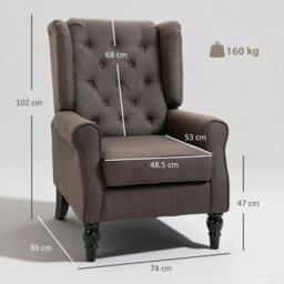 Rackhams Wingback Accent Chair, Retro Upholstered Button Tufted Occasional Chair for Living Room and Bedroom, Brown - thumbnail 3