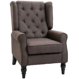 Rackhams Wingback Accent Chair, Retro Upholstered Button Tufted Occasional Chair for Living Room and Bedroom, Brown - thumbnail 1