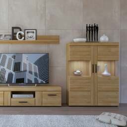 Rackhams Cortina Low wide 2 door display cabinet in Grandson Oak - Full Assembly Required - Grandson Oak - Matt - thumbnail 4