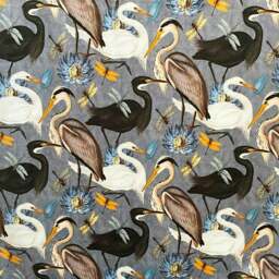 "Rackhams Bird Song Lampshade in Soft Grey With Gold Lining and Grey Fringing - Ceiling Pendant / Arc Lamp - 30cm Diameter x 25cm Height (12"" x 10"")" - thumbnail 5