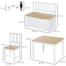 Rackhams 4-Piece Set Kids Wood Table Chair Bench w/ Storage Function for 3 Years+ - thumbnail 4