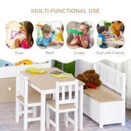 Rackhams 4-Piece Set Kids Wood Table Chair Bench w/ Storage Function for 3 Years+ - thumbnail 5