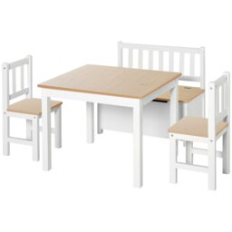 Rackhams 4-Piece Set Kids Wood Table Chair Bench w/ Storage Function for 3 Years+ - thumbnail 2