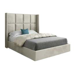 Rackhams Quanta Straight Winged Upholstered Soft Velvet Bed Frame - Cream - Black - Small single - thumbnail 6