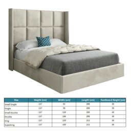 Rackhams Quanta Straight Winged Upholstered Soft Velvet Bed Frame - Cream - Black - Small single - thumbnail 5