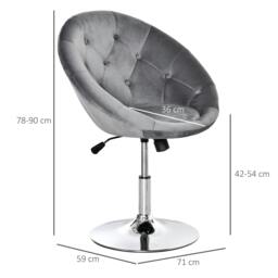 Rackhams Swivel Dressing Stool, Velvet-feel Upholstered Vanity Chair, Adjustable Height Tub Makeup Chair with Button Tufting and Thick Padding, Grey - thumbnail 3