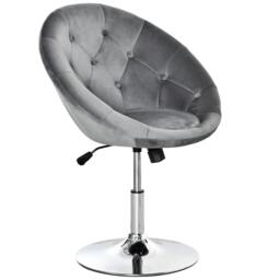 Rackhams Swivel Dressing Stool, Velvet-feel Upholstered Vanity Chair, Adjustable Height Tub Makeup Chair with Button Tufting and Thick Padding, Grey - thumbnail 1