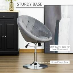 Rackhams Swivel Dressing Stool, Velvet-feel Upholstered Vanity Chair, Adjustable Height Tub Makeup Chair with Button Tufting and Thick Padding, Grey - thumbnail 6