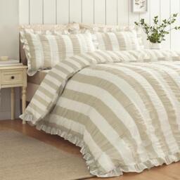 Rackhams Seersucker Frill Stripe Duvet Cover Set Natural - Super King - Natural - thumbnail 1