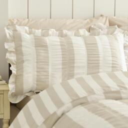 Rackhams Seersucker Frill Stripe Duvet Cover Set Natural - Super King - Natural - thumbnail 3