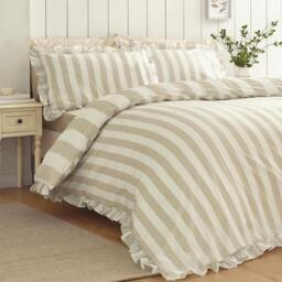 Rackhams Seersucker Frill Stripe Duvet Cover Set Natural - Super King - Natural - thumbnail 2