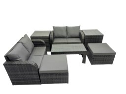 Rackhams 3 Seater Sofa Reclining Chair Coffee Table Set Rattan Garden Outdoor Furniture Set with 2 Side Tables 2 Big Stools Dark Grey Mixed - thumbnail 1