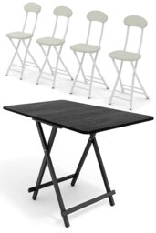 Rackhams 5pcs Folding Dining Table and 4 Dining Chairs Set Bistro Kitchen Dining Set Furniture - Black