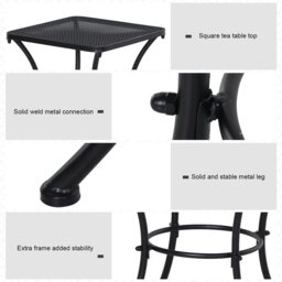 Rackhams 45cm Square Metal Outdoor Patio Bistro Table Coffee Desk Black - Black - Metal - thumbnail 4