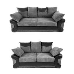 Rackhams Dino Jumbo Cord with Leather 3+2 Seater Fabric Sofa in Grey with Black - 3 Seater &amp 2 Seater Set