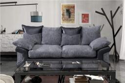 Rackhams Dino Jumbo Cord with Leather 3+2 Seater Fabric Sofa in Grey with Black - 3 Seater & 2 Seater Set - thumbnail 4