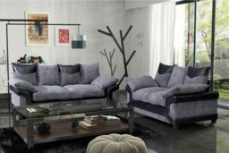 Rackhams Dino Jumbo Cord with Leather 3+2 Seater Fabric Sofa in Grey with Black - 3 Seater & 2 Seater Set - thumbnail 2
