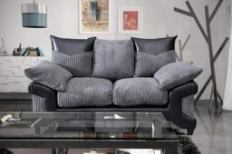 Rackhams Dino Jumbo Cord with Leather 3+2 Seater Fabric Sofa in Grey with Black - 3 Seater & 2 Seater Set - thumbnail 5