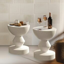 Rackhams Industrial Round Concrete Indoor Outdoor Side Table Nordic White - thumbnail 5
