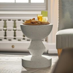 Rackhams Industrial Round Concrete Indoor Outdoor Side Table Nordic White - thumbnail 4