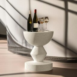 Rackhams Industrial Round Concrete Indoor Outdoor Side Table Nordic White - thumbnail 3